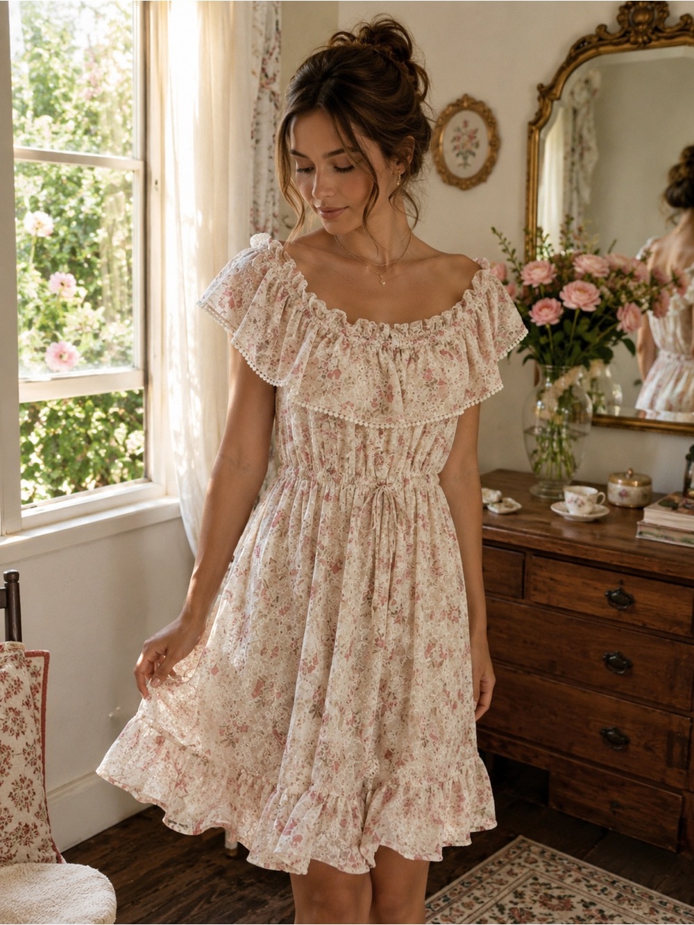 Inmod Los Angeles Floral Eyelet Lace Mini Dress – Size Medium (NWT)